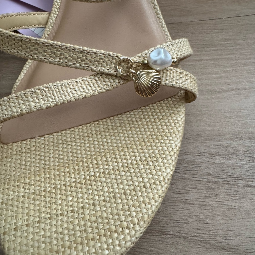 NWT! Wild Fable Brodie Strappy Raffia Charm Heels - Memory foam - Picture 13 of 14